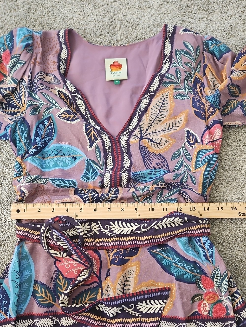 Farm Rio Purple Floral Boho Long Sleeve Mini Dress M - Picture 7 of 15